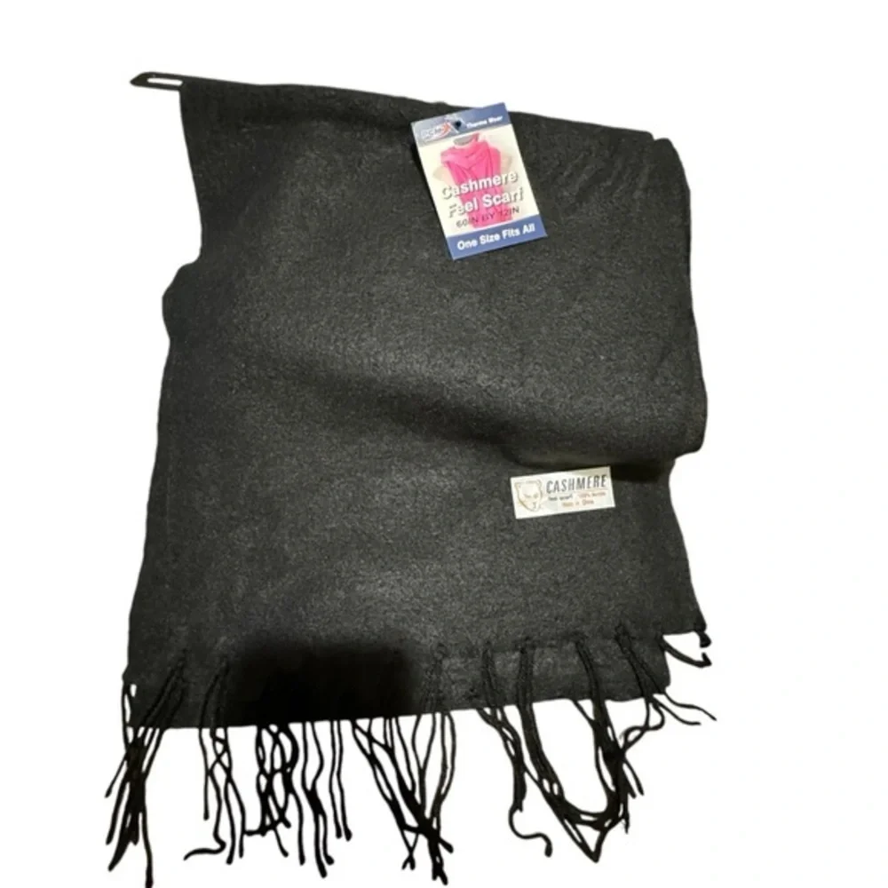 CASHMERE FEEL Unisex black Scarf NWT Thermal Wear soft warm‎ size 60”x12”